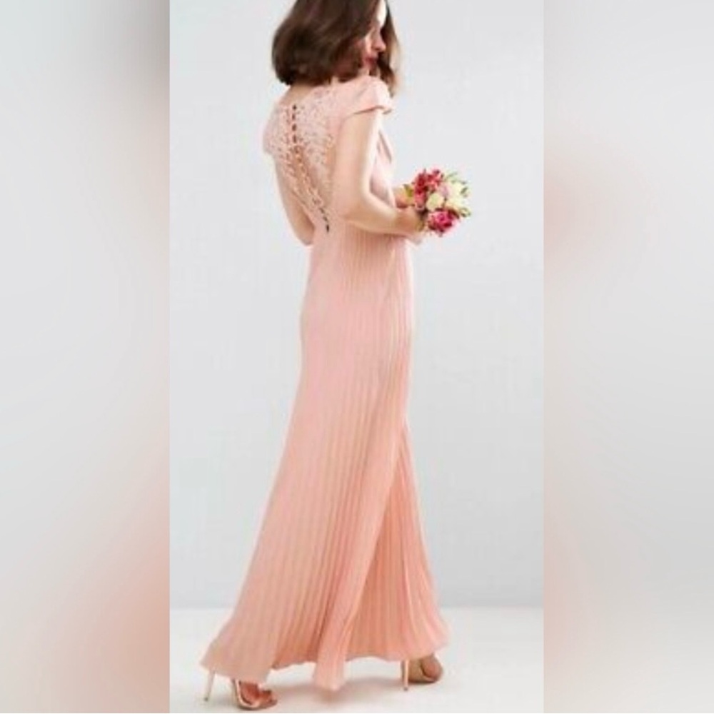 ASOS Elegant Maxi Pink Lace Back Dress with Pleats